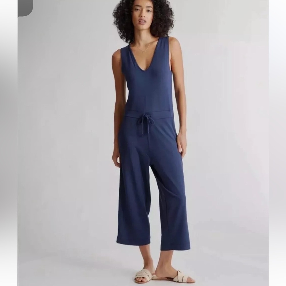 Quince Jumpsuit Womens M Navy French‎ Terry Modal Sleeveless Crop Comfy